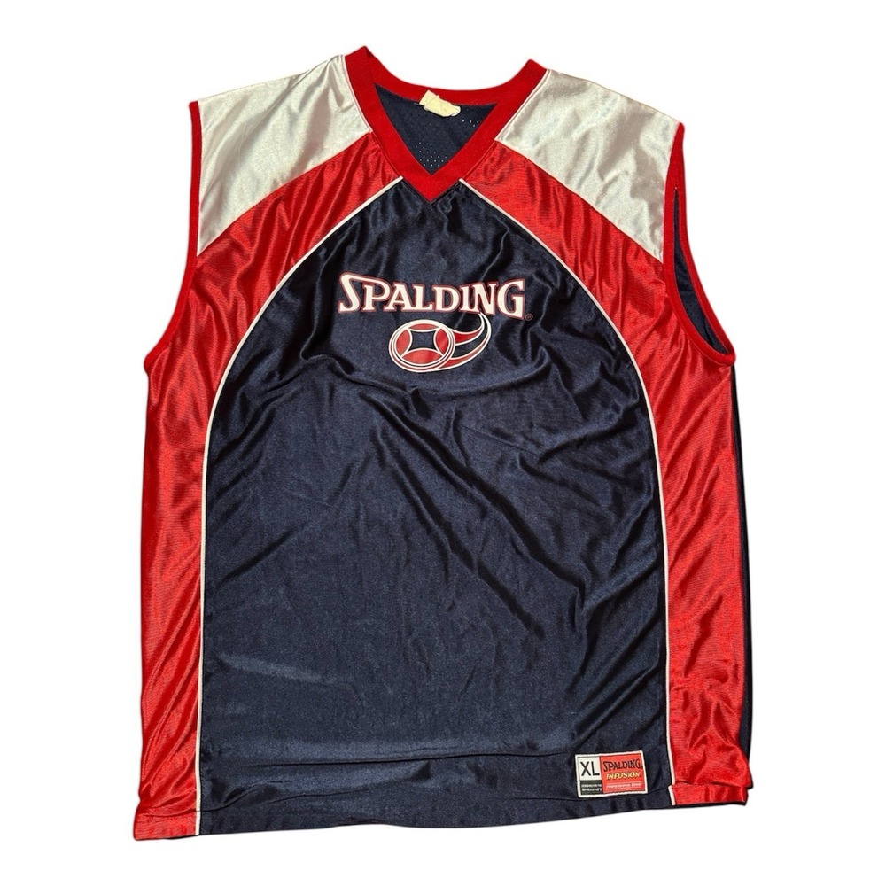 Vintage Men's Spalding Basketball Jersey XL Navy Red White Infusion Athletic